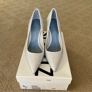 NWT SCHUTZ Lou Crystal Satin Pumps, Glamor White - Size 6